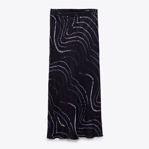 Zara Navy and White Shibori Tie Dye Printed Midi Skirt